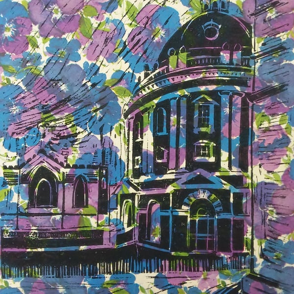 Radcliffe Camera Oxford - linoprint on floral