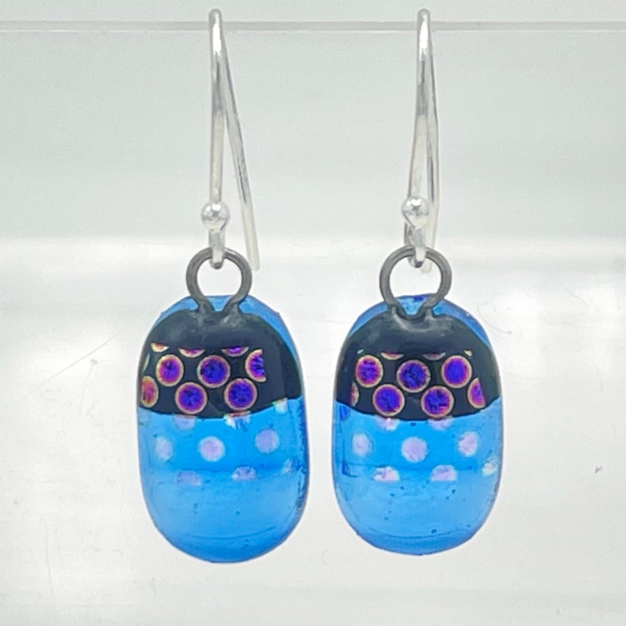 Blue Dichroic Glass Drop Earrings