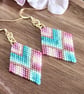 Pink and Blue Geometric Chevron Beadwork Earrings - Image 5