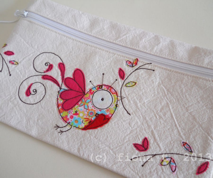 large embroidered pencil case make up purse