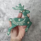 Rustic Nordic Reindeer Ornament, Handmade Christmas Yuletide Hanging Clay Decor