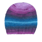 Purple and Blue Baby Hat Hand Knitted with Self-Striping Yarn, Beanie for Infant