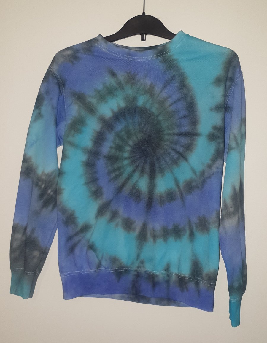 Dark Blue, Light Blue and Black Swirl Tie Dye Jumper - Size SMALL