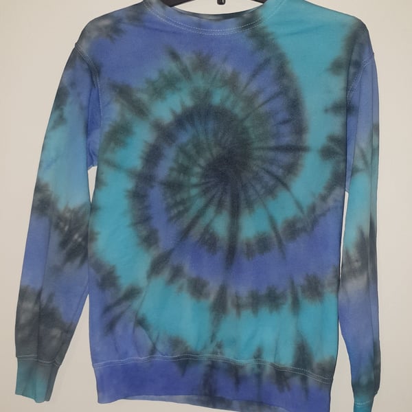 Dark Blue, Light Blue and Black Swirl Tie Dye Jumper - Size SMALL