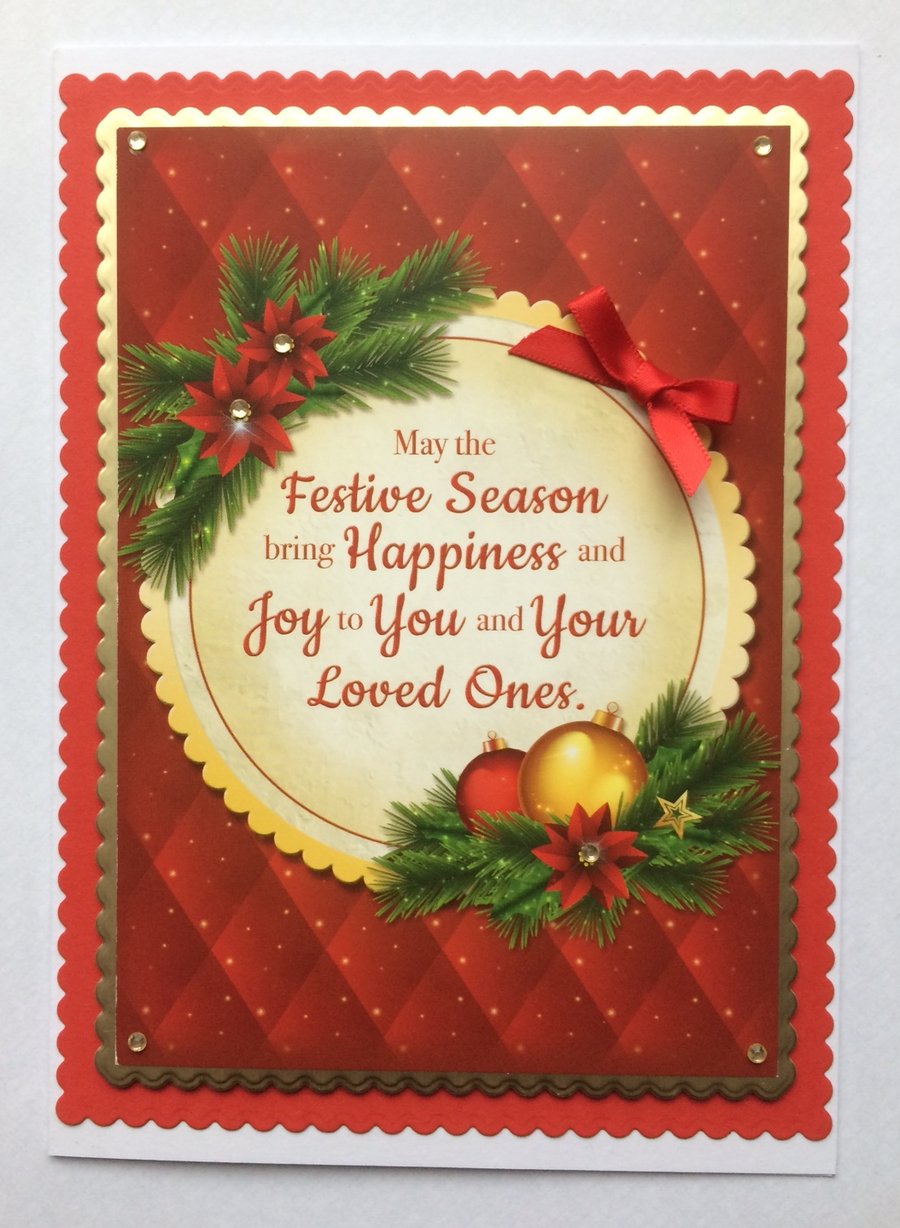 3D Luxury Handmade Christmas Card Vintage Wreath Festive Season Happiness