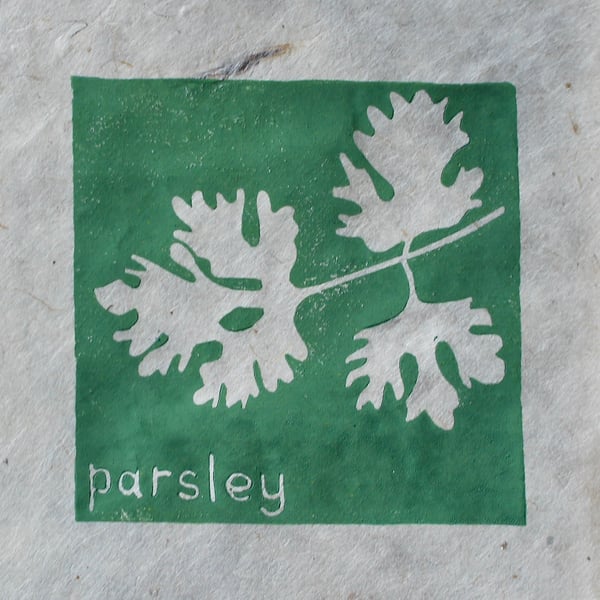 Parsley herb mini linocut print