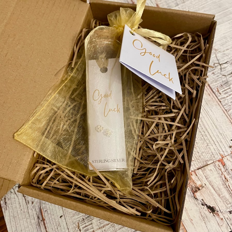 Clover Stud Earrings, Message in a Bottle Sterling Silver Earrings