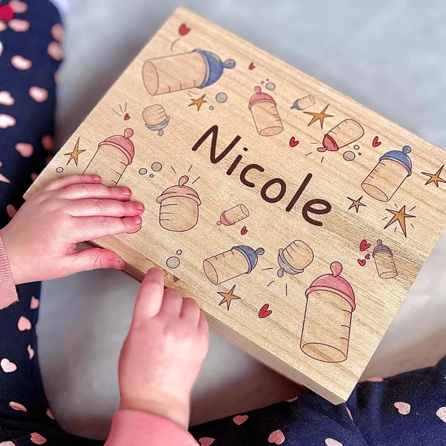 Personalised Bottle Fairy Keepsake Wood Box – Custom Name Gift for Kids 