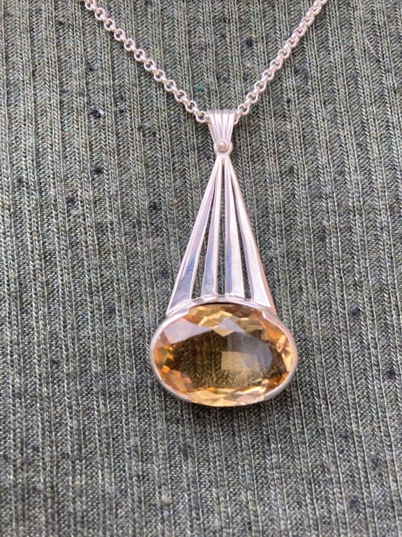 Citrine & silver Deco style Pendant
