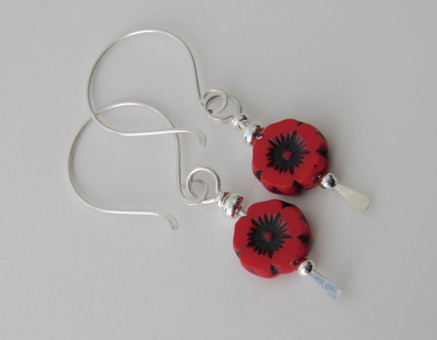 Red Poppy Flower Earrings