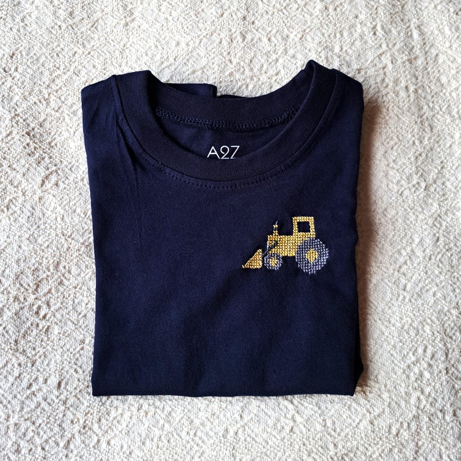 Digger, T-shirt, age 5-6 years, hand embroidered