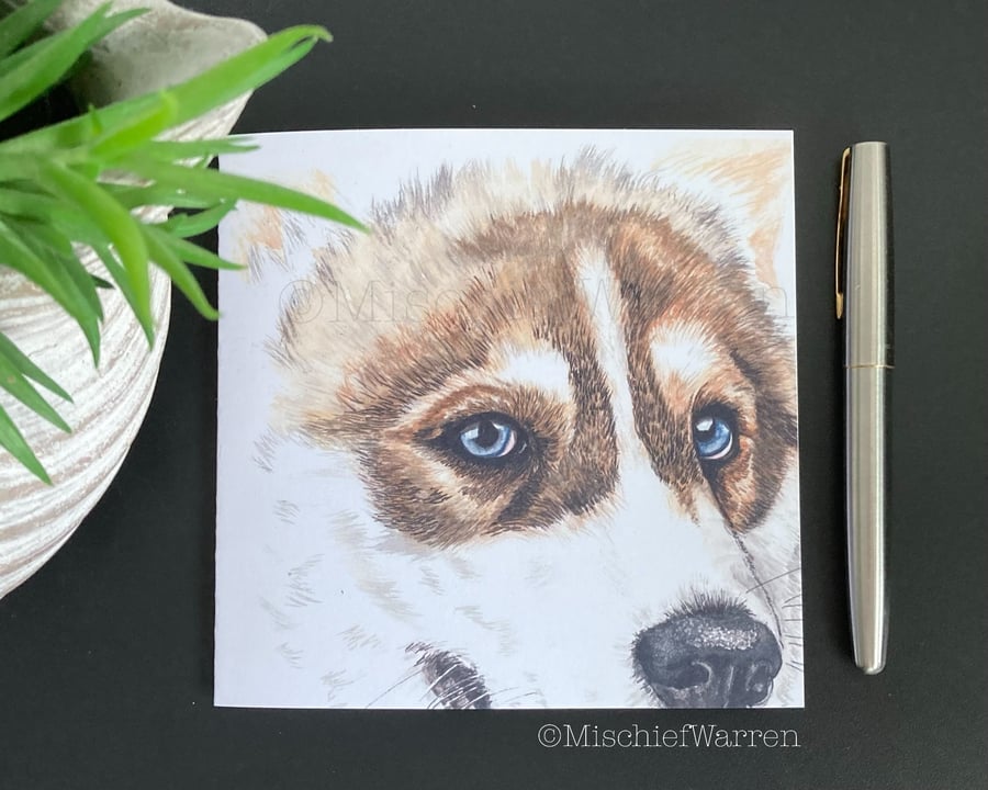 Siberian Husky Dog Art Card - Blank or personalised for any occasion.