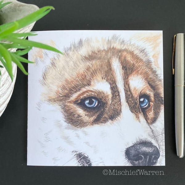 Siberian Husky Dog Art Card - Blank or personalised for any occasion.