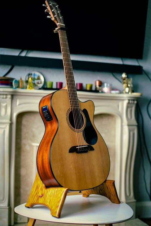 Solid Oak Folding Guitar Stand - Luxury Wooden A-Frame Instrument Holder 
