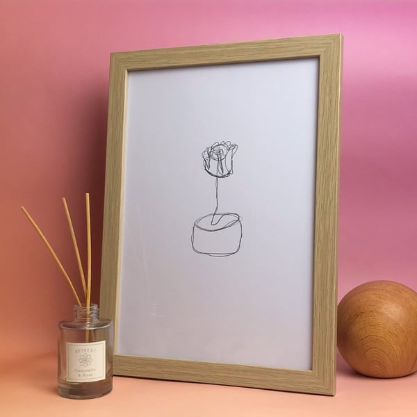 LINE ART PRINT, Rose Drawing, Minimalist Flower Print, Flower Drawing Wall Decor