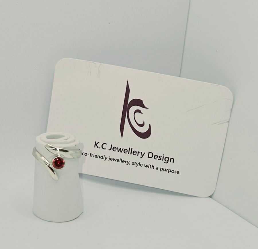 Handmade silver bold ring with Red cubic zirconia