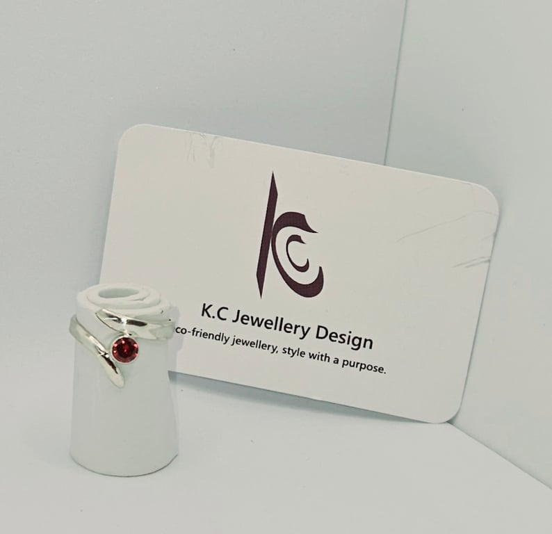 Handmade silver bold ring with Red cubic zirconia