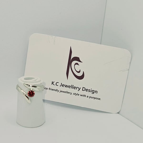 Handmade silver bold ring with Red cubic zirconia