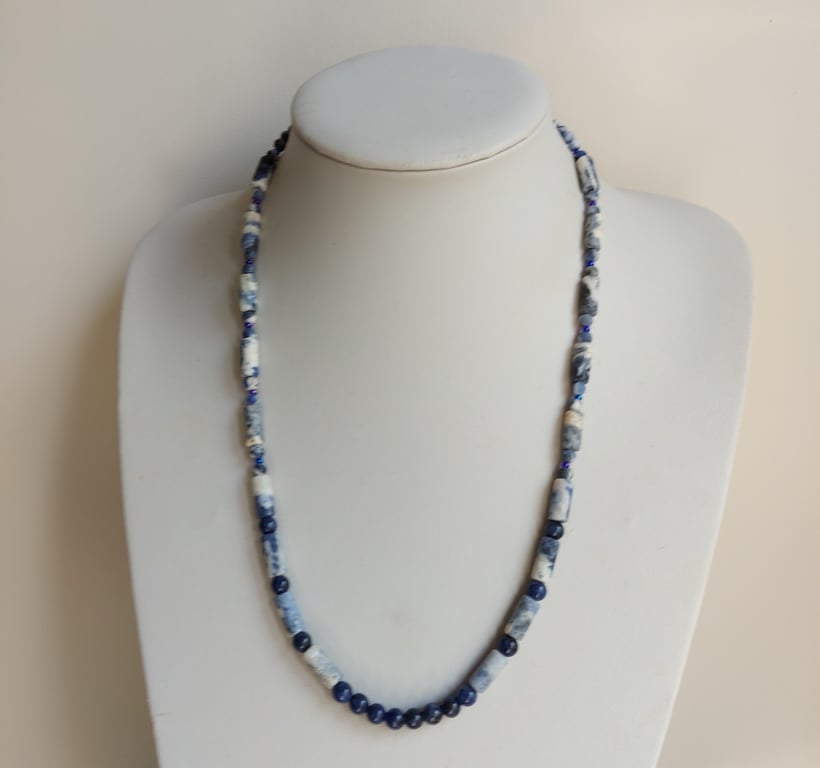 Gemstone Necklace with blue and white sodalite beads