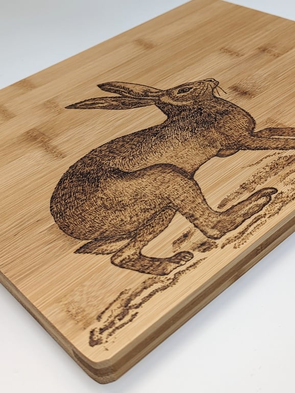 Hare pyrography wooden chopping board, serving board, natural kitchen gift