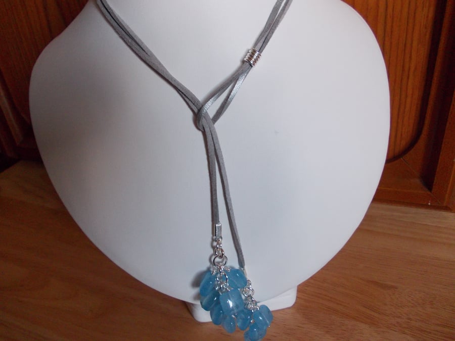 Blue quartz square long length necklace