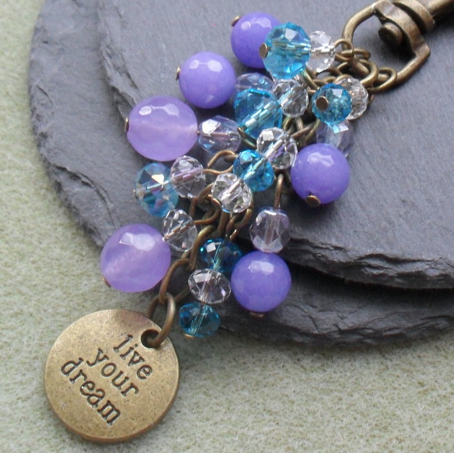 Live Your Dream Blue and Purple Bag Charm