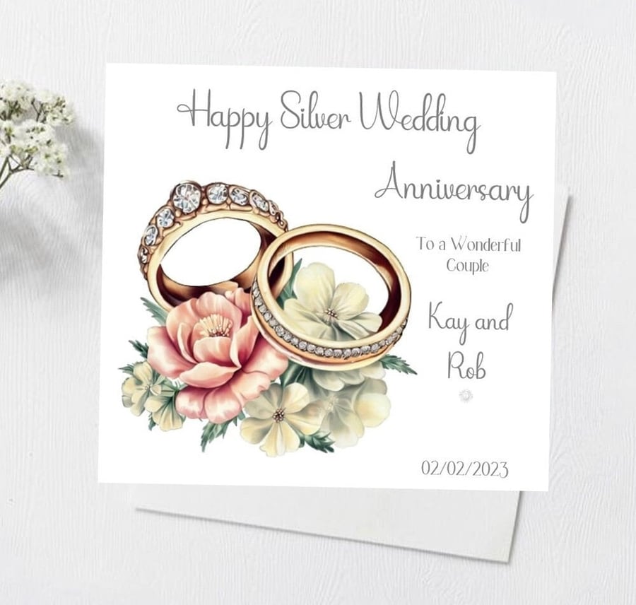 Silver Wedding Anniversary Handmade Card 25th Wedding Anniversary Gift