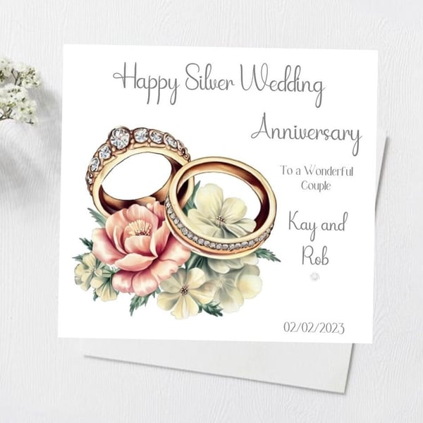Silver Wedding Anniversary Handmade Card 25th Wedding Anniversary Gift