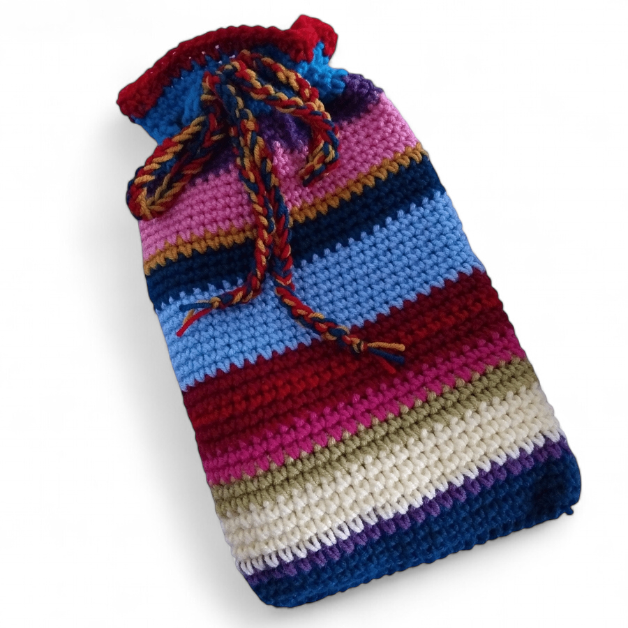 Crocheted Hot Water Bottle Cover, Drawstring Closure, Cosy Winter Accessory
