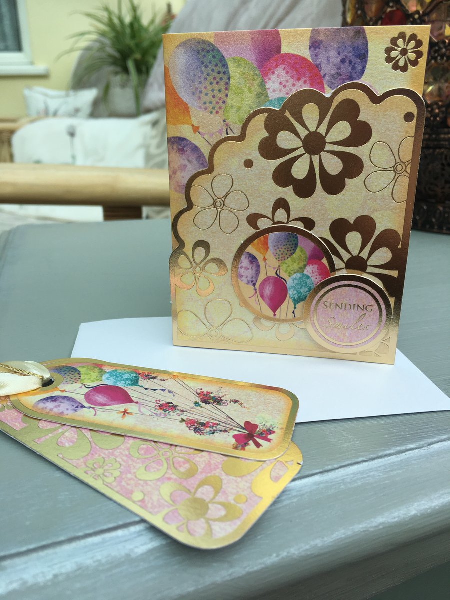 Sending smiles birthday card, gift card holder and tag combo