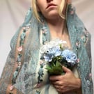 Blue Floral Lace Wedding Veil With Embroidered Flowers - Ava Jane