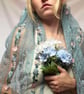Blue Floral Lace Wedding Veil With Embroidered Flowers - Ava Jane