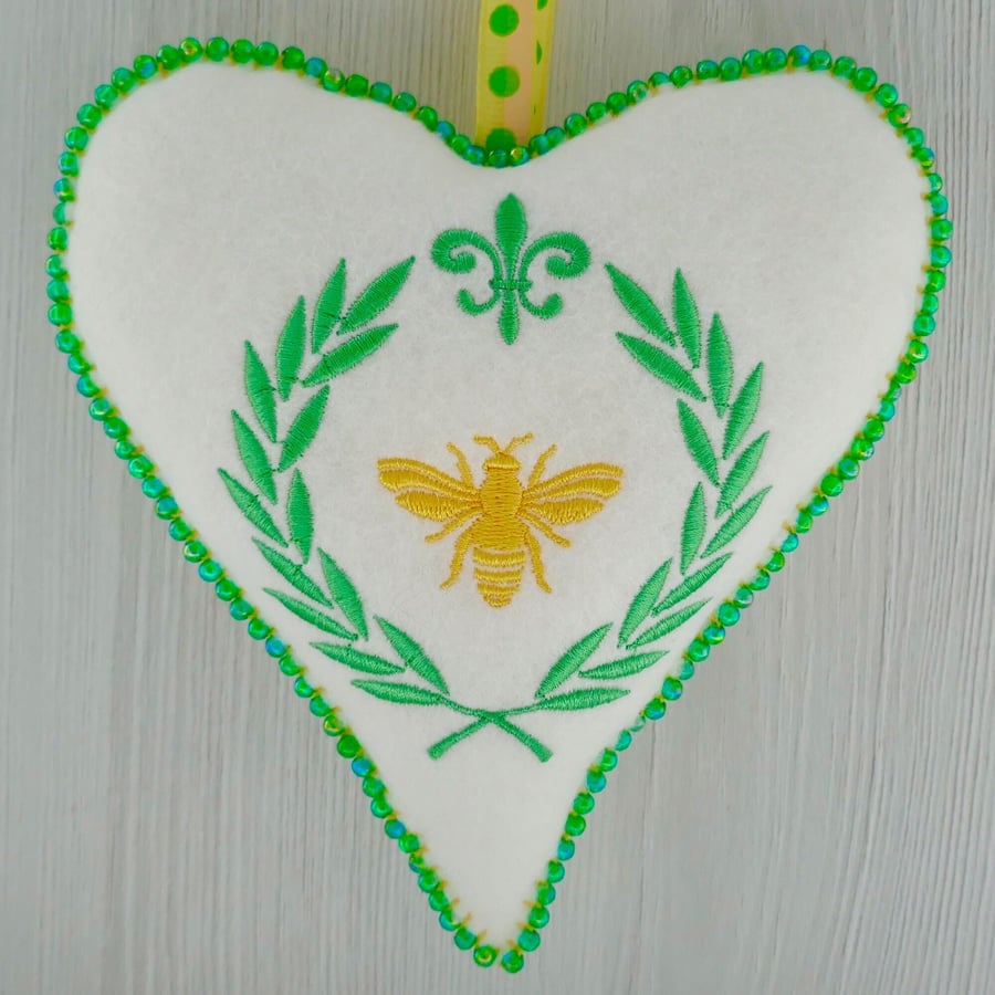 Bee & Laurel: Embroidered Felt Heart Decoration 16cm