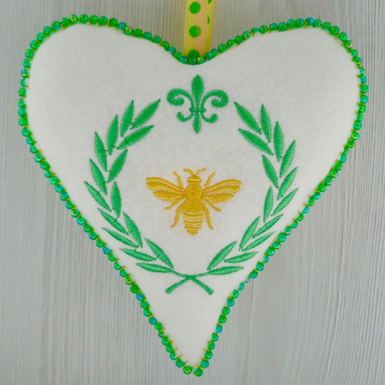 Bee & Laurel: Embroidered Felt Heart Decoration 16cm