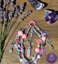 Rose Quartz Triple Moon Bag Charm, Lotus Crystal Keyring, Spiritual Accessory