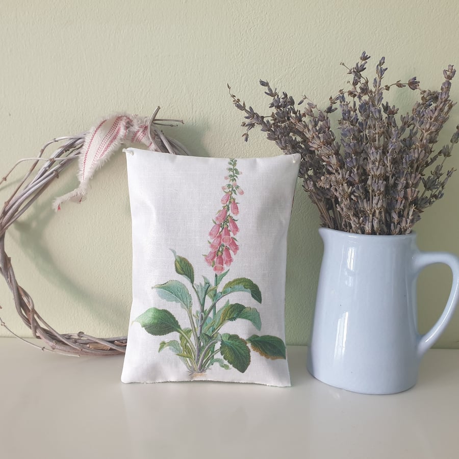 Handmade Lavender Sachet with Foxglove Print, Gift for Wildflower Lovers