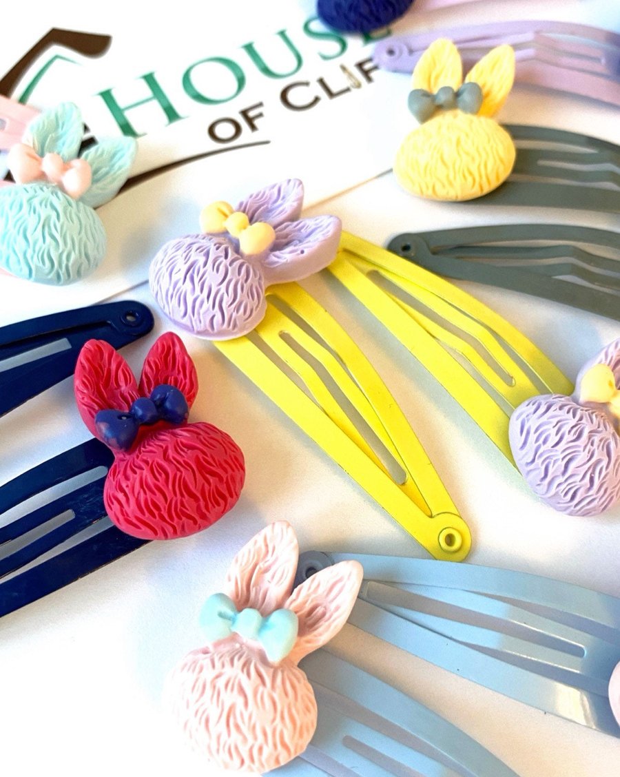 Bunny Head Bow Clips - Bunny Hair Clips - Easter Hair Clips - Rabbit Barrettes -