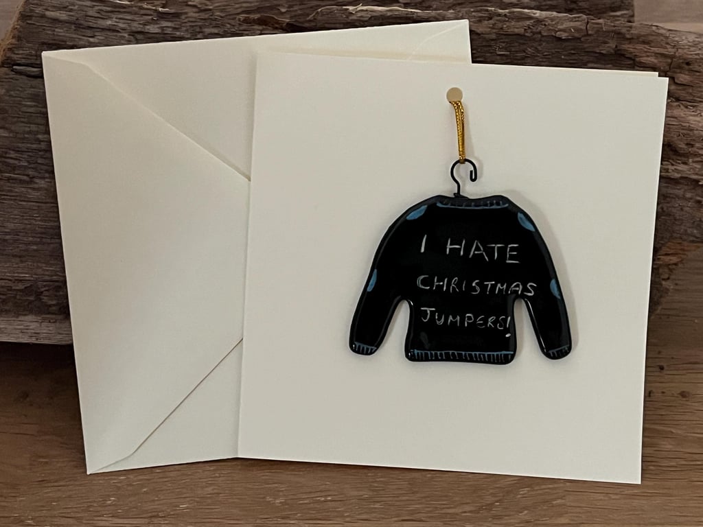 Detachable Keepsake, Fused Glass Festive Christmas Jumper Christmas card 