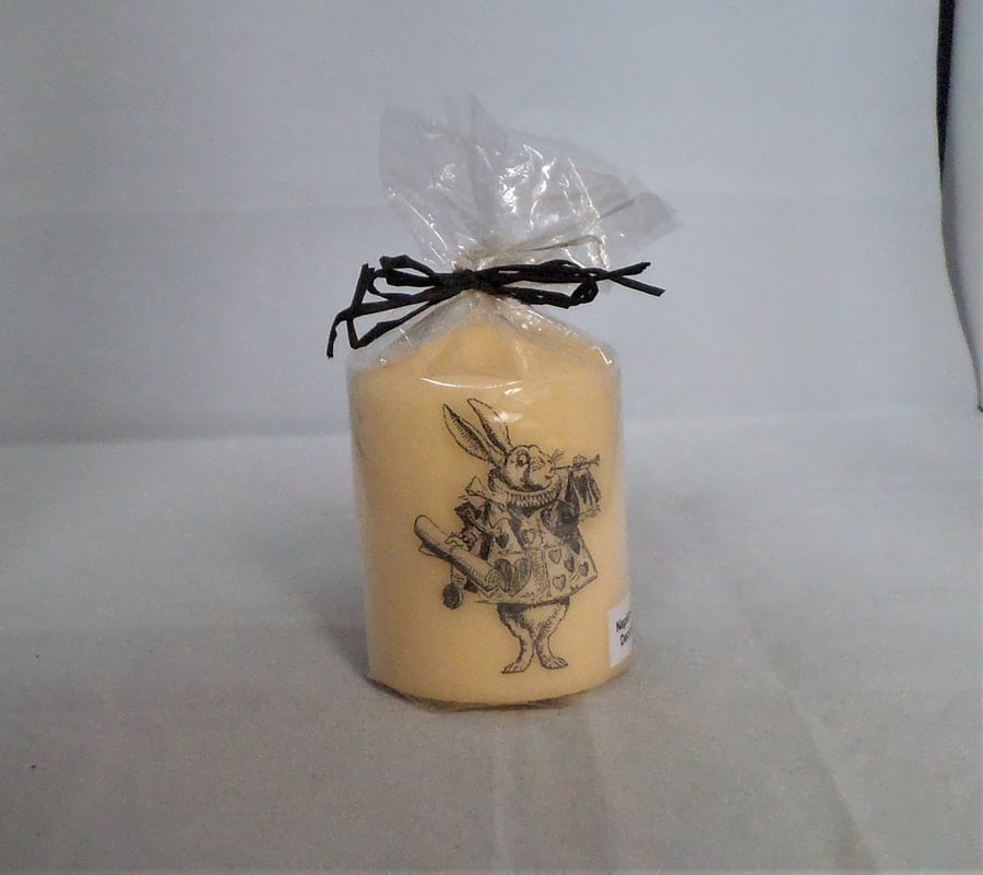 Decorated Candle Alice In Wonderland White Rabbit Oh My Ears and Whiskers 