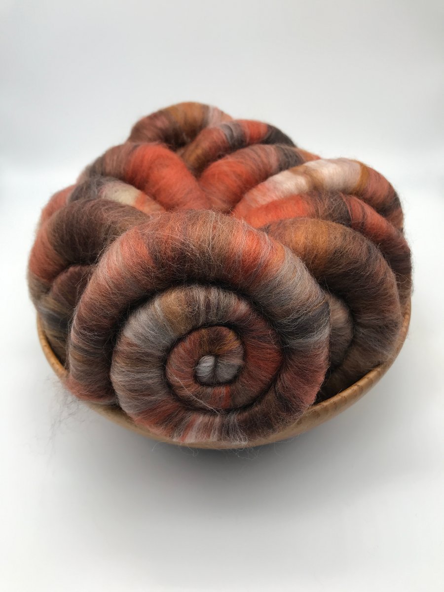 100g Merino & Bamboo Hand Blended Rolags - Caramel Chocolate