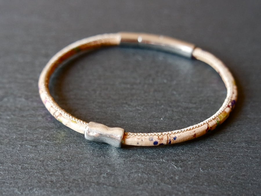 Rainbow bracelet cork vegan bracelet metallic bead