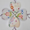 CLEARANCE Four Heart decorations lavender scented embroidered flowers