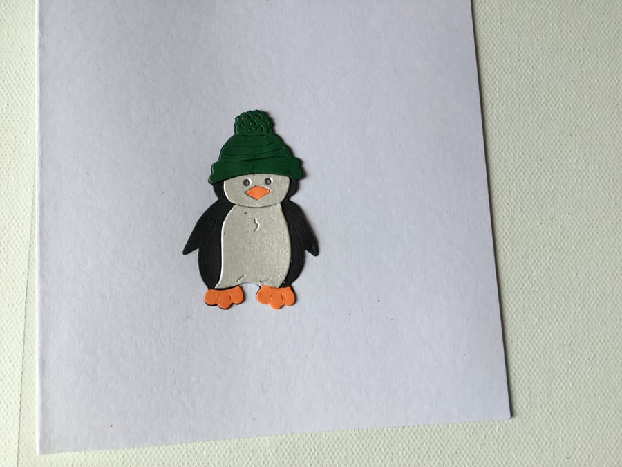 Handmade christmas card. Penguin. Xmas card.