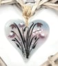 Delicate Purple & Black Glass & Wicker Hanging Heart in Neutral Shades 