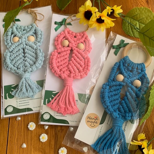 Macrame Owl Art, Nursery Bedroom Wall Hanging, Owl Wall Hanging