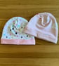 Newborn Baby Hats, Beanie hats. 2 PK. Ideal for the newborn baby 0-3mths - BE05
