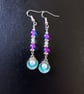 Silver and blue scallop shell beaded dangle earrings 