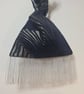 Navy Chenille Art Deco fabric Japanese Knot bag with 9cm silver grey tassel trim - Image 3