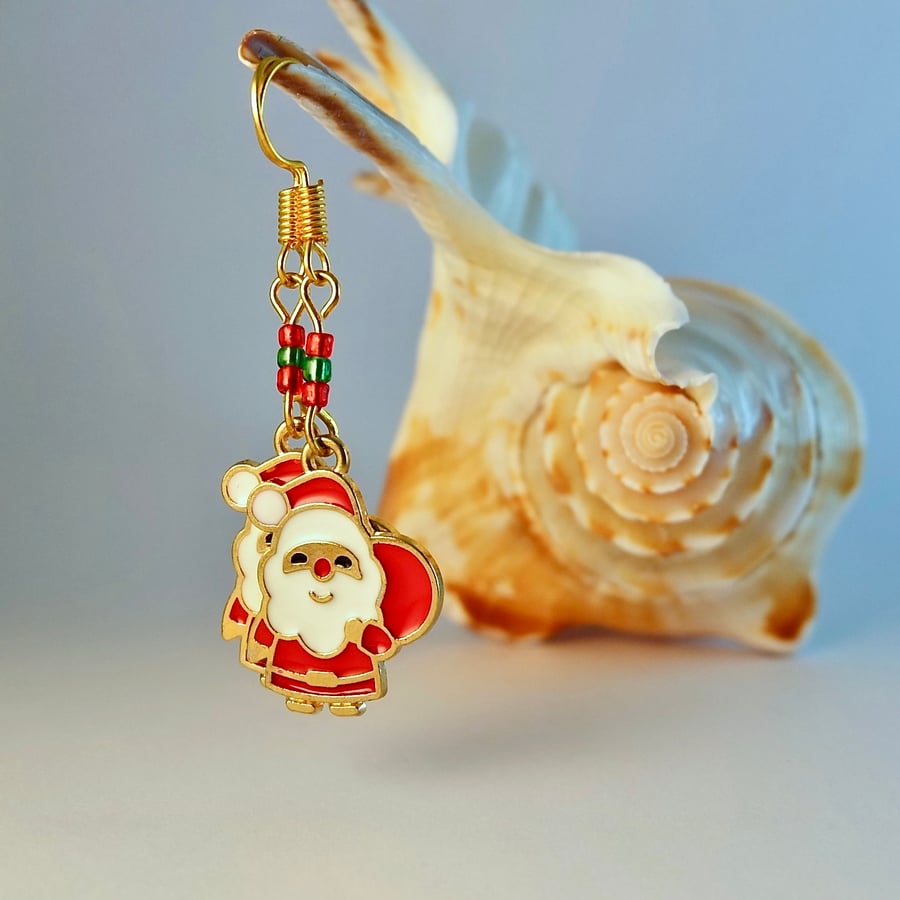 Enamel Santa Christmas Earrings, Stocking Filler, Secret Santa Gift For Her