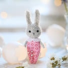 Easter Bunny ornament, miniature rabbit doll, pink outfit